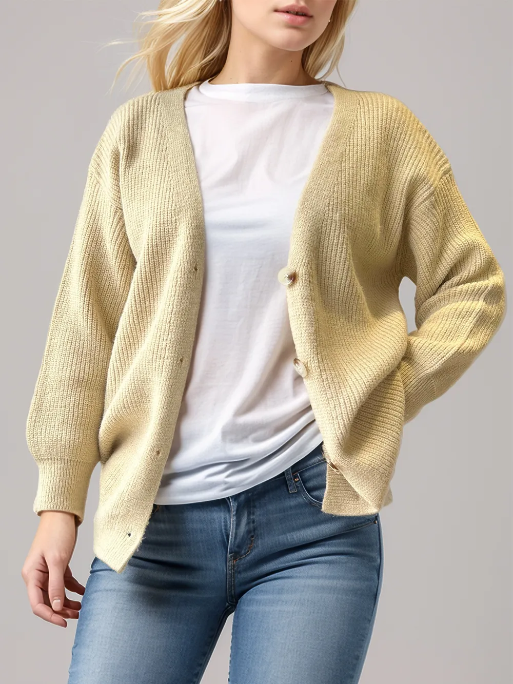 Button Down V-Neck Long Sleeve Cardigan, image 2