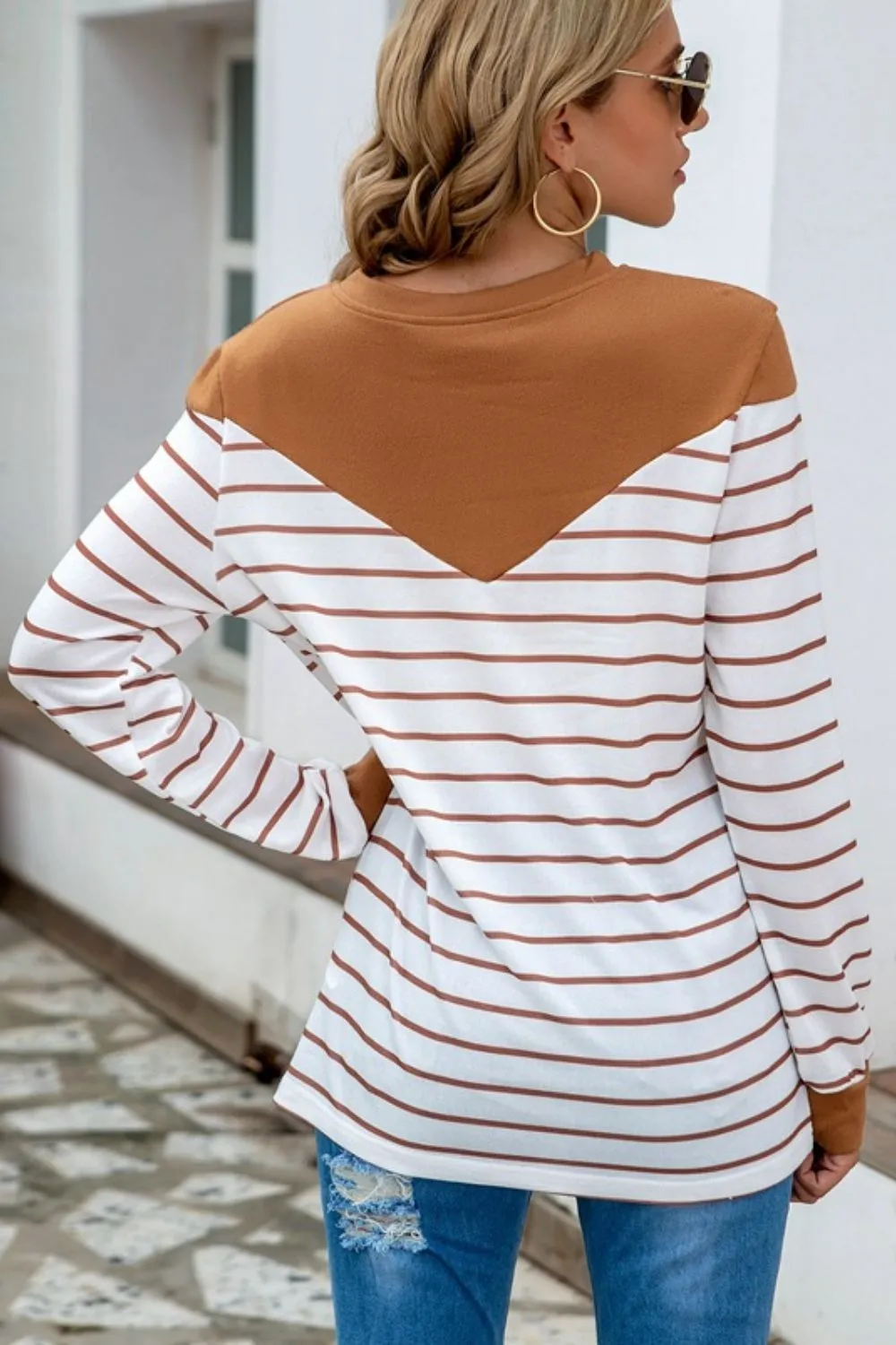 Striped Round Neck Long Sleeve T-Shirt, image 12