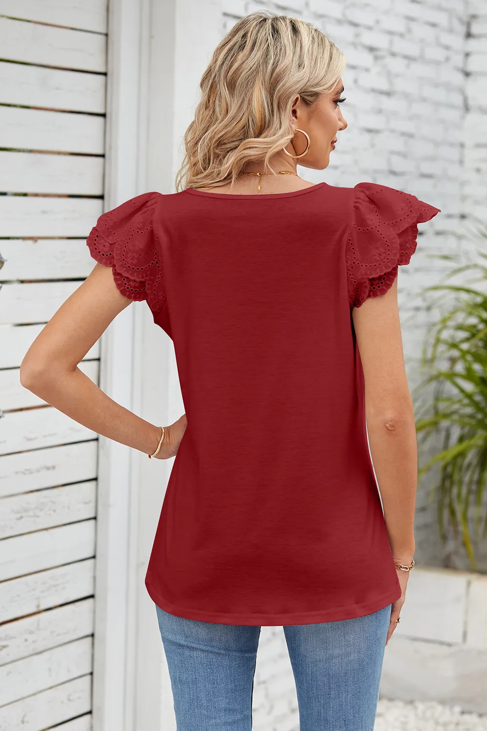 Eyelet Square Neck Cap Sleeve Blouse, image 13