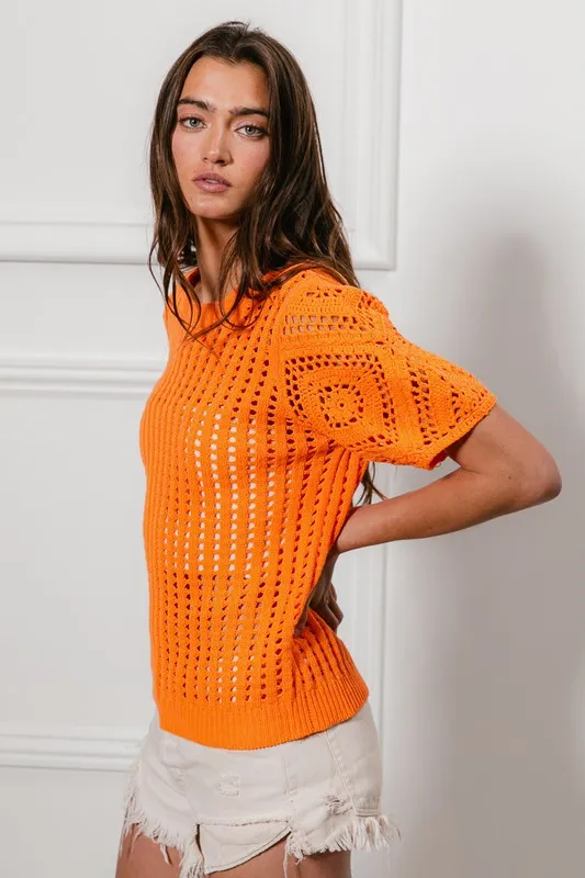 Crochet Knit Cover Up With Puff Sleeves, image 3