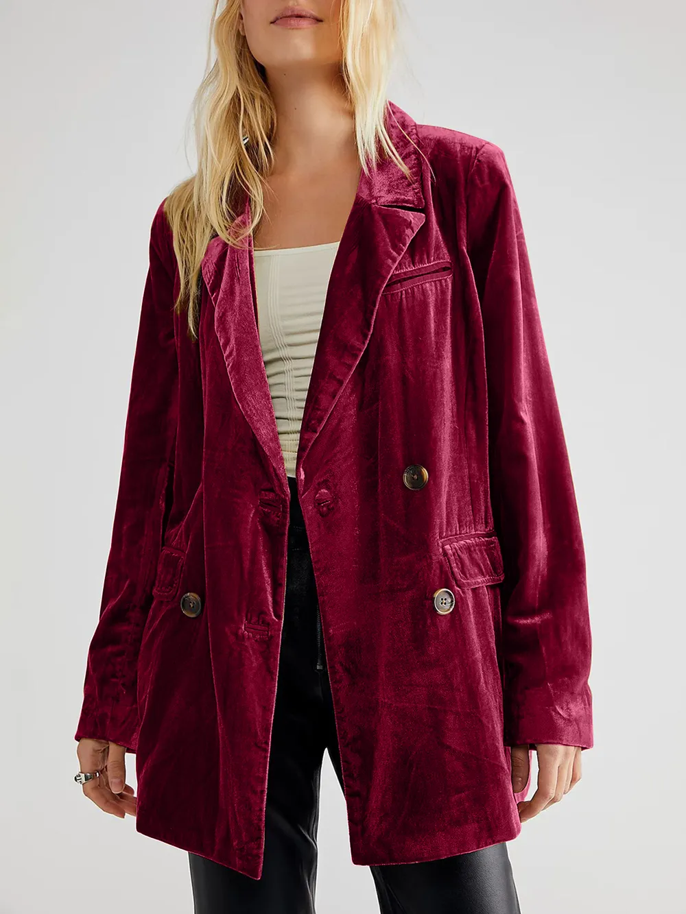 Lapel Collar Long Sleeve Blazer with Pockets, image 7