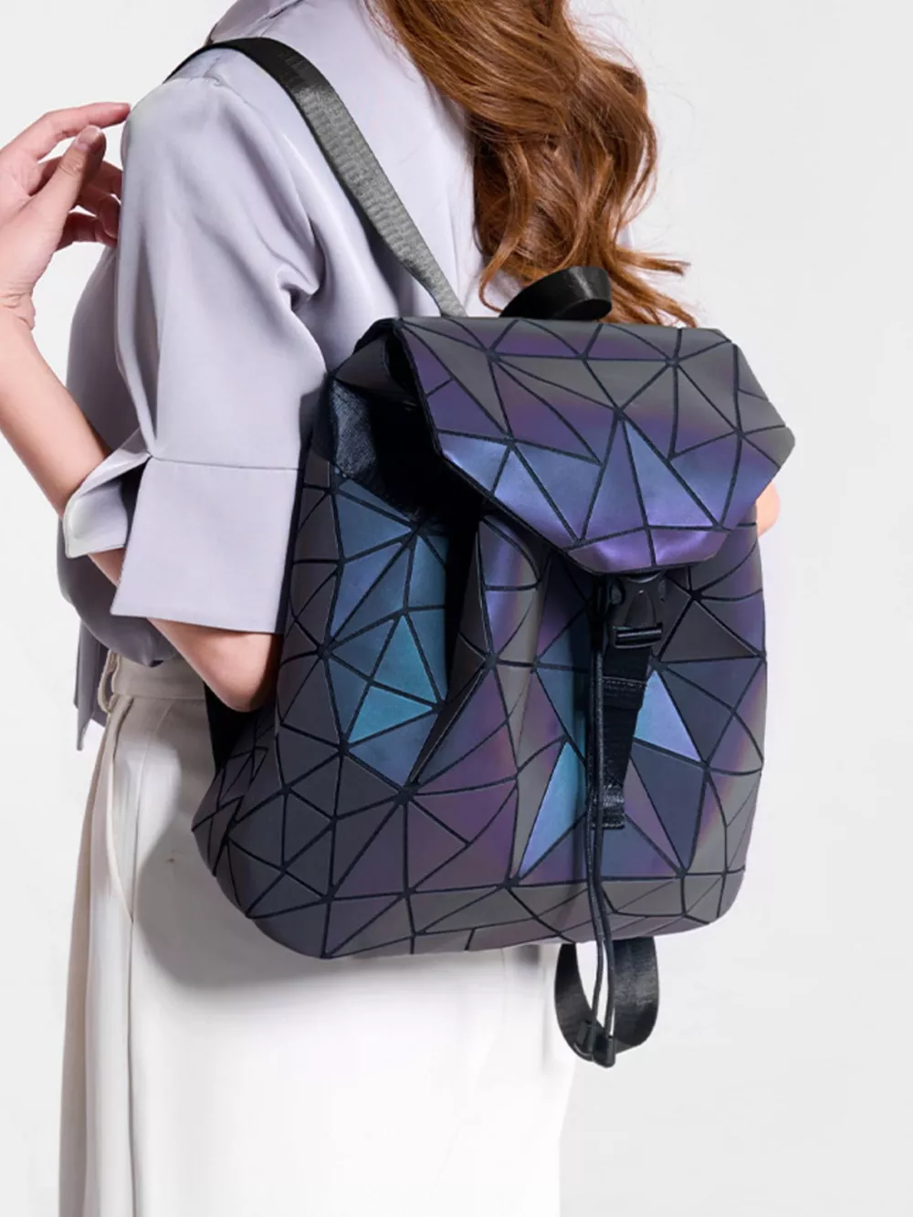Geometric Buckle Backpack Bag, image 2