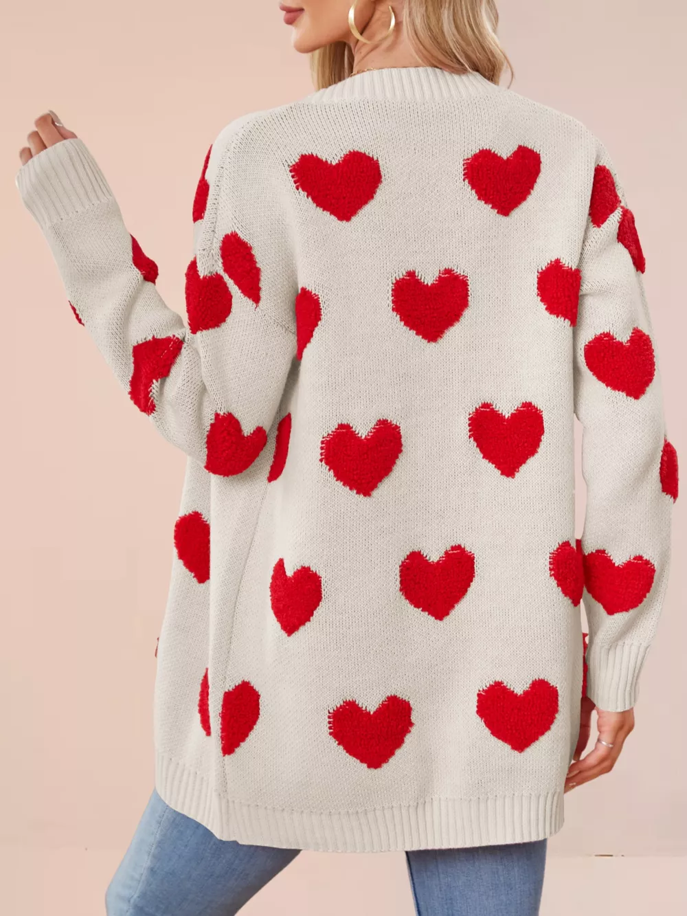 Heart Pattern Knit Button-Up Cardigan, image 11