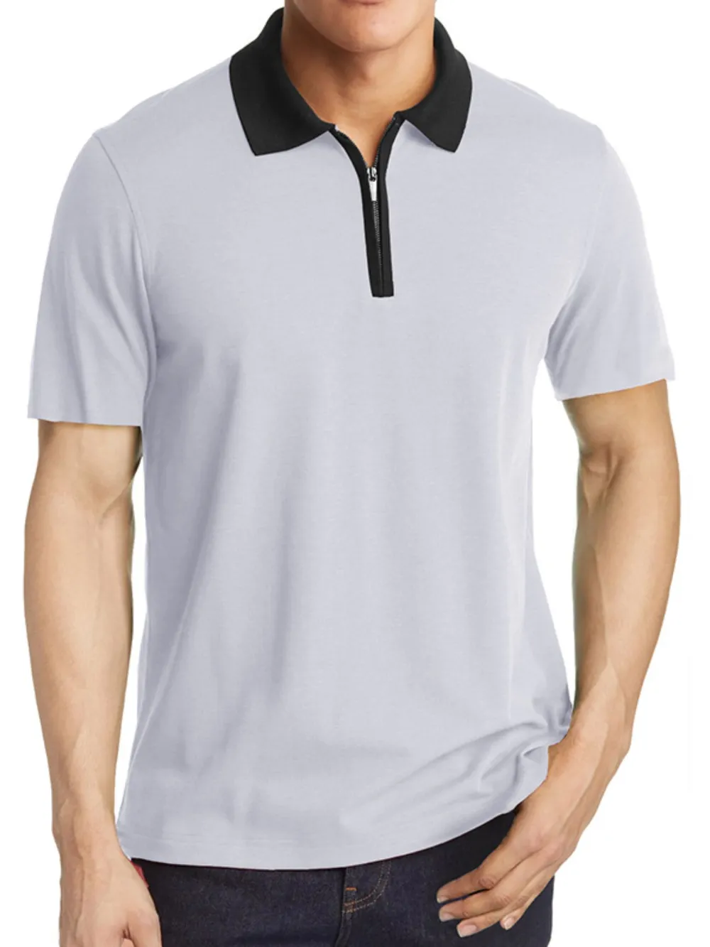 Men's Contrast Collar Quarter-Zip Polo Shirt, image 7