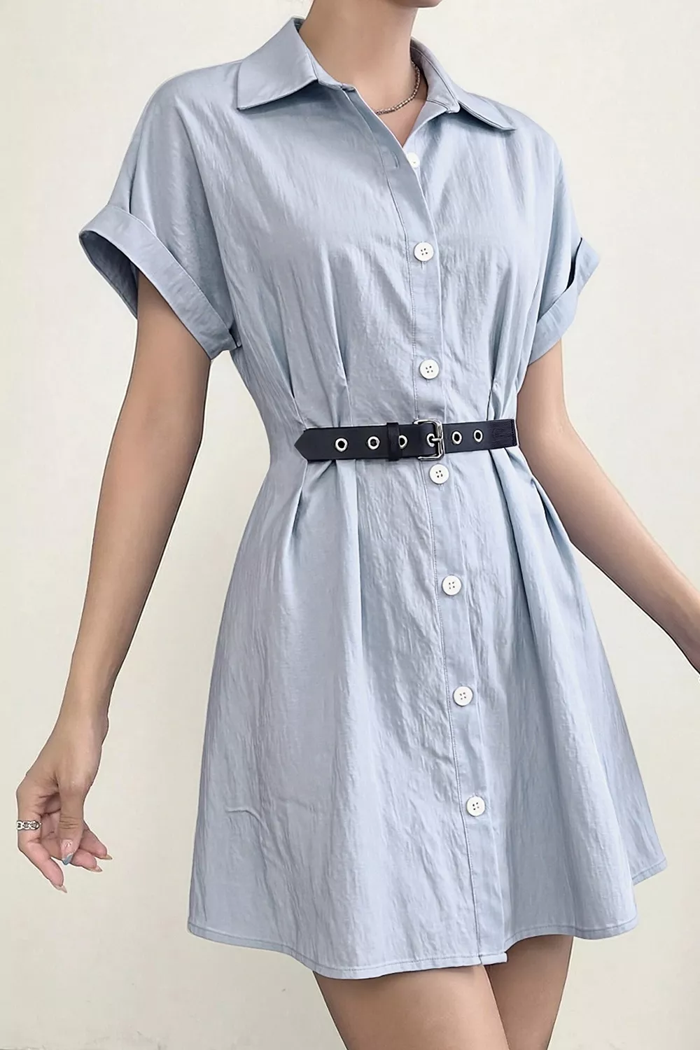 Button Up Short Sleeve Shirt Dress, image 2