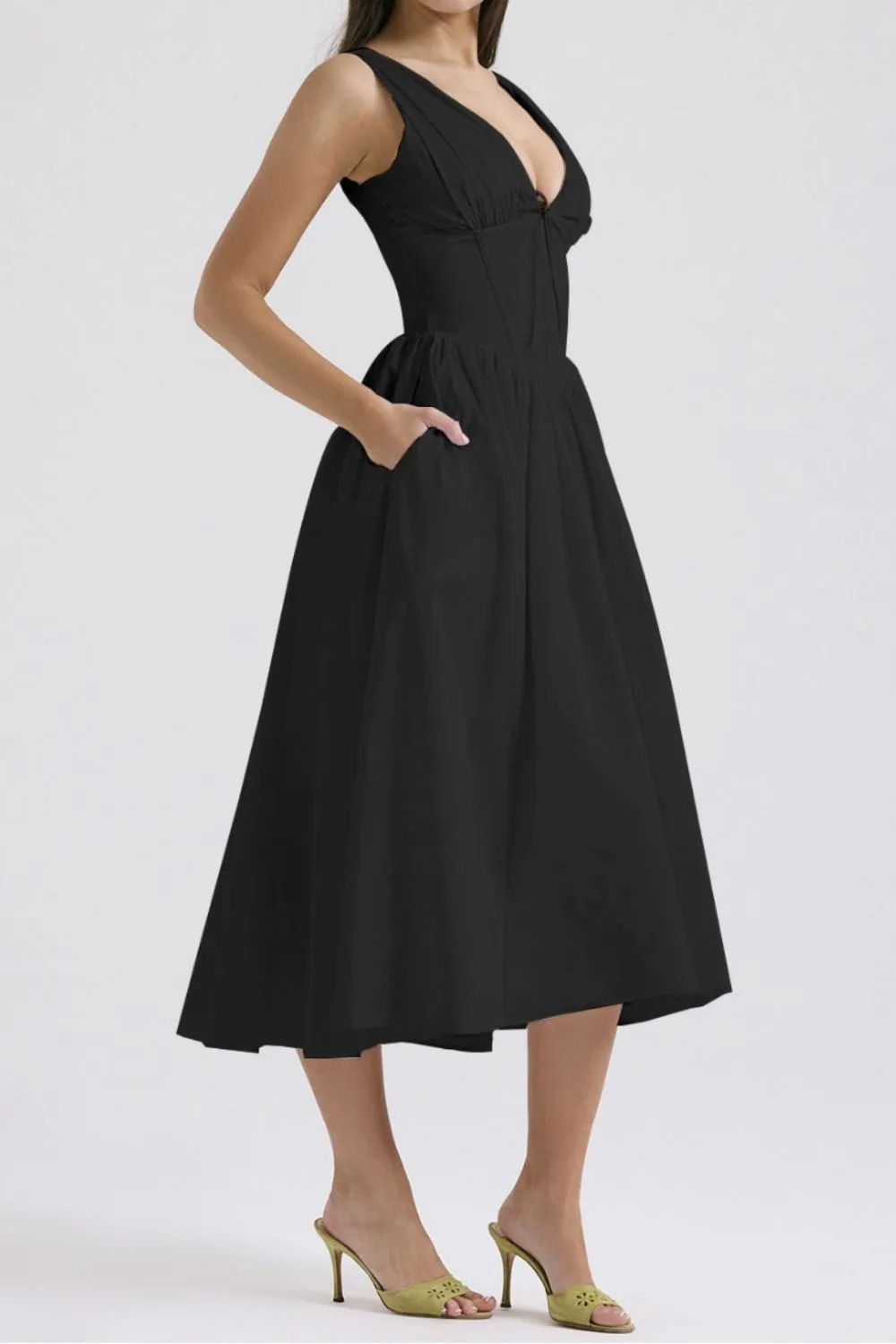 Ruched V-Neck Sleeveless Dress with Pockets, image 12