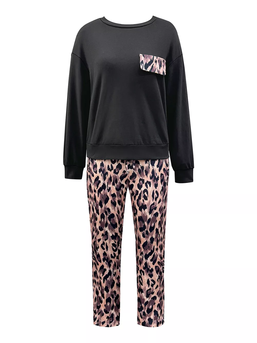 Round Neck Top and Leopard Pants Set, image 8