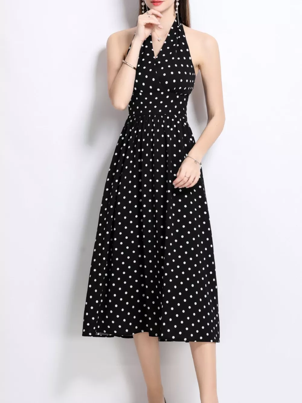 Polka Dot Halter Neck Midi Dress, image 2