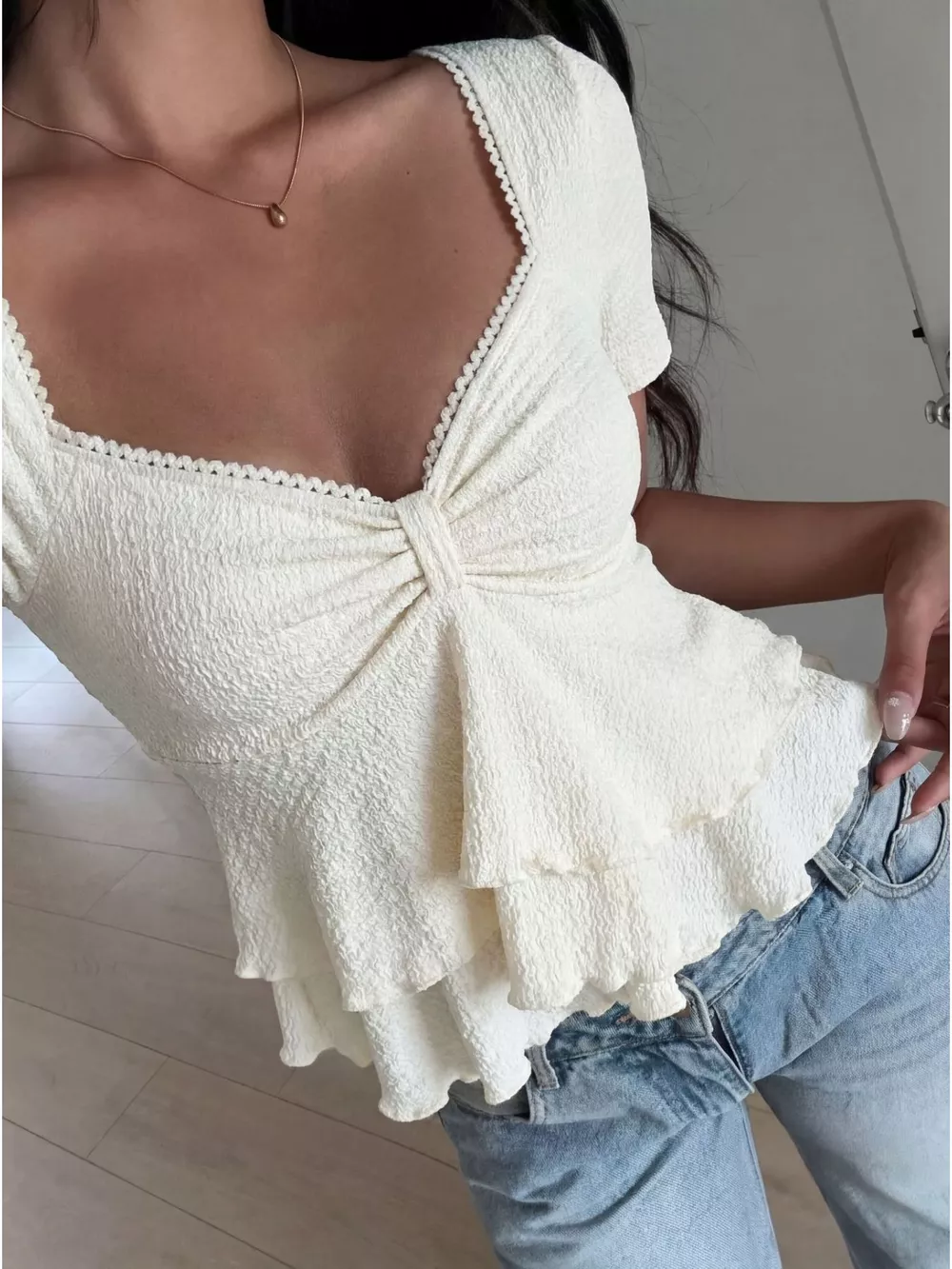 Sweetheart Neck Layered Ruffle Top, image 3