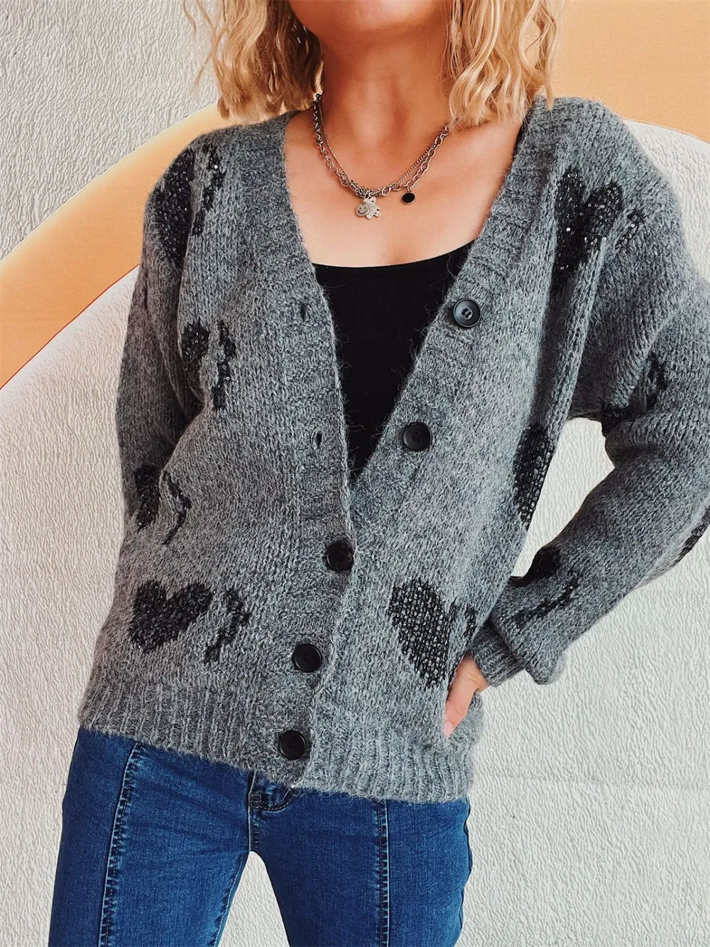 Heart Button Up Long Sleeve Cardigan, image 5