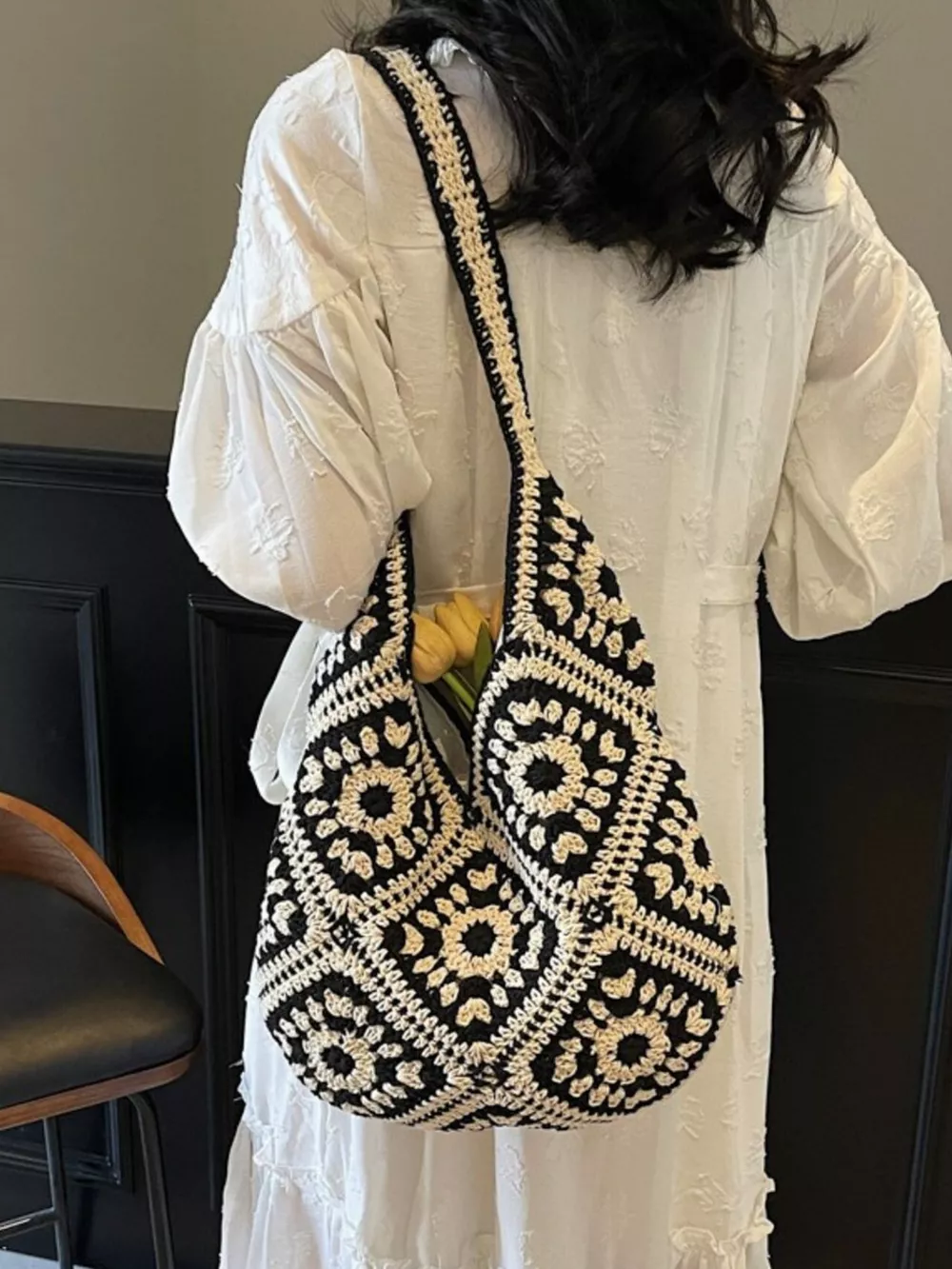 Crochet Hobo Shoulder Bag, image 10