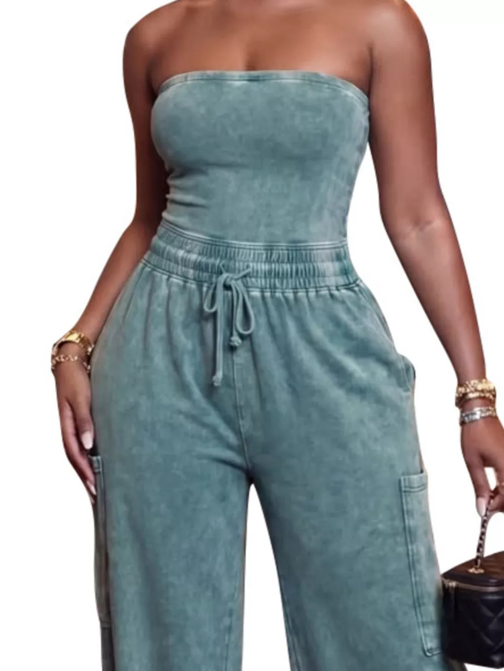 Drawstring Strapless Wide-Leg Jumpsuit, image 8