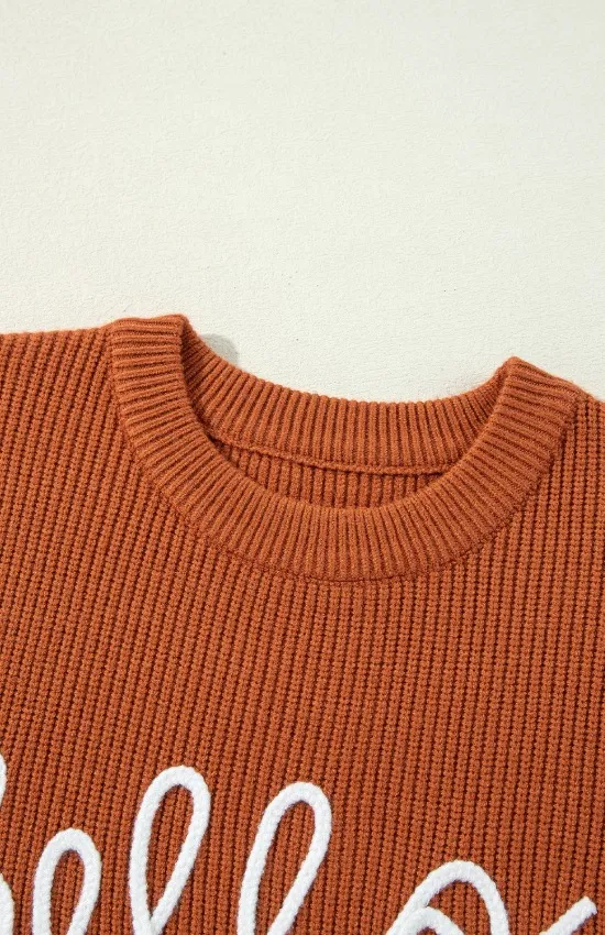 Letter Graphic Round Neck Long Sleeve Sweater, image 9