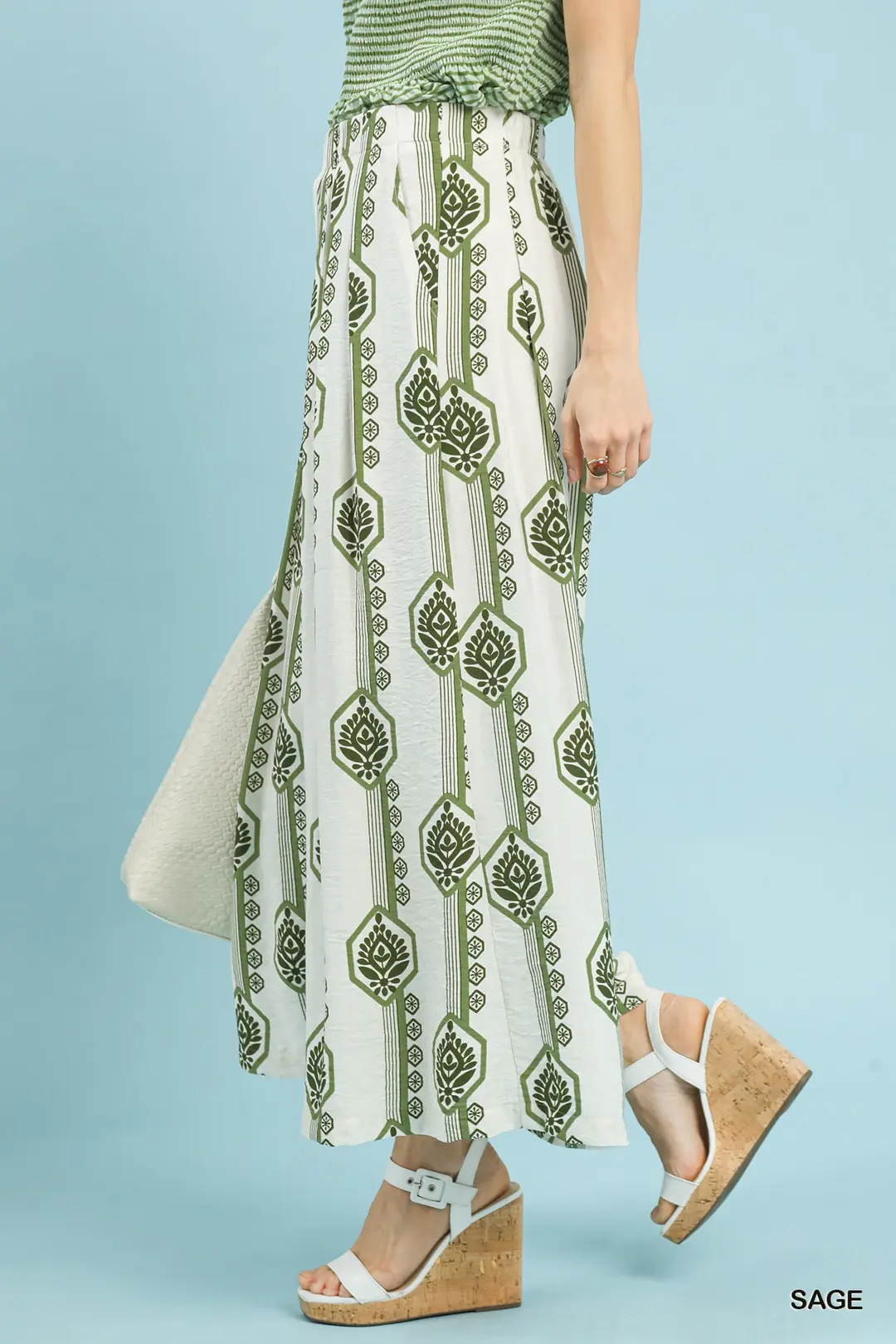 Geometric Boho Print Wide Leg Pants, image 2