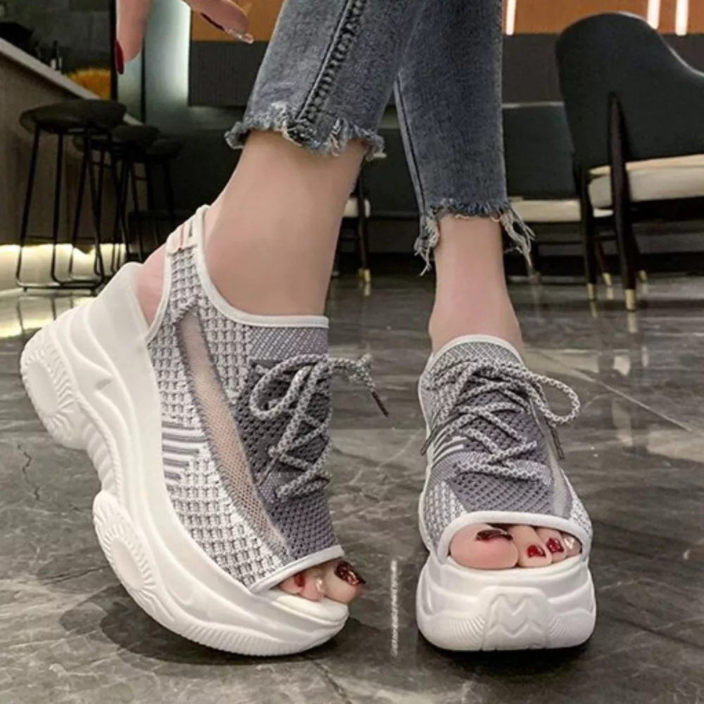 Breathable Mesh Platform Sandals, image 5