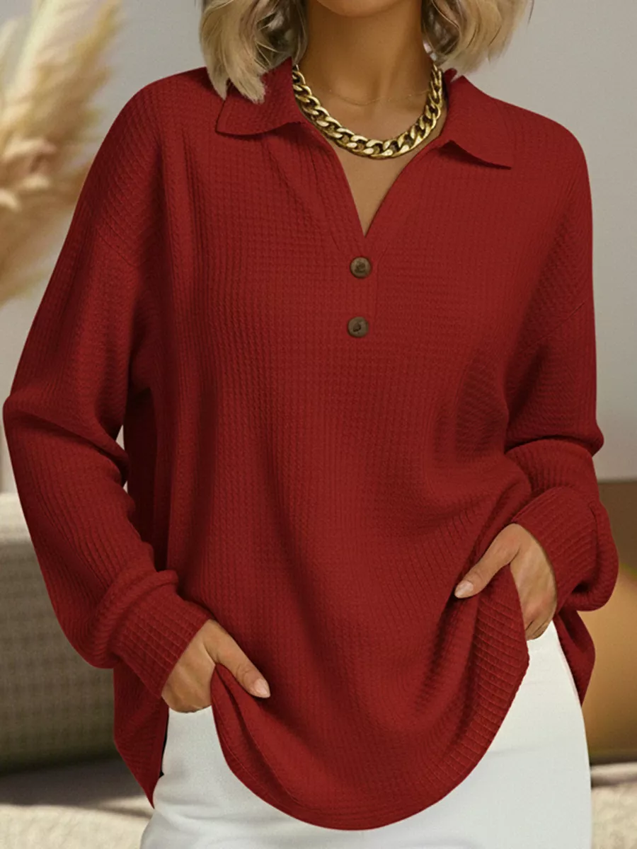 Full Size Textured Knit Decor Button Top Plus Size, image 10