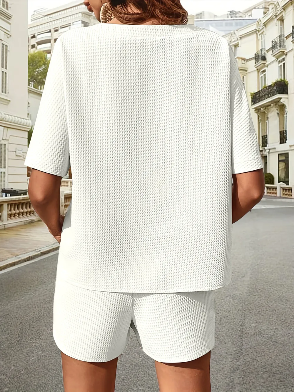 Waffle-Knit Half Sleeve Top and Shorts Set, image 25