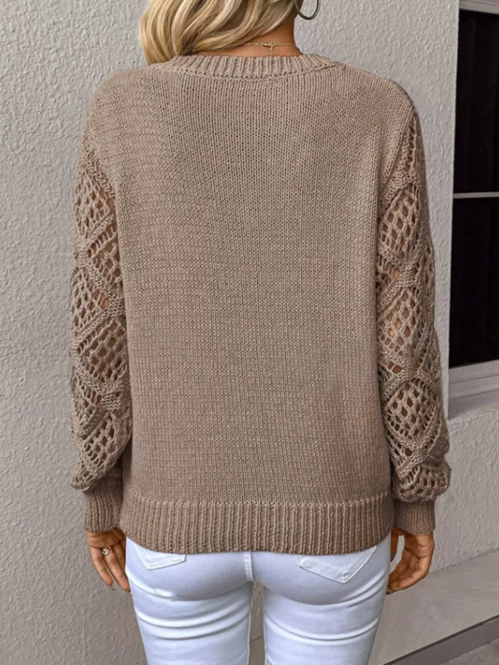 V-Neck Crochet Sleeve Sweater, image 20