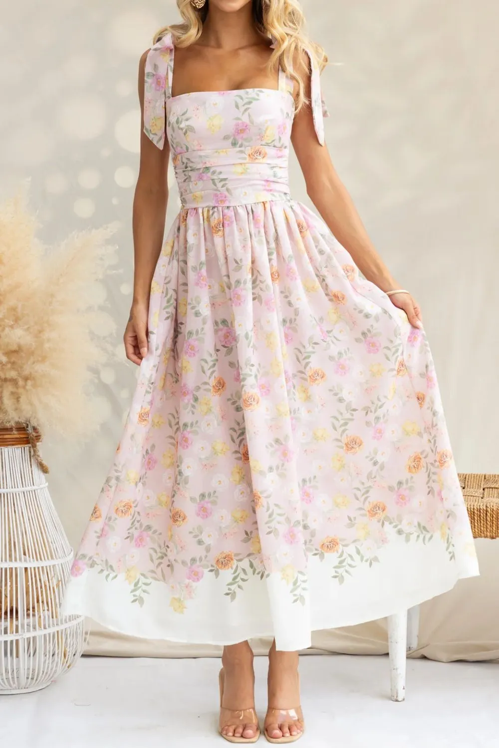 Printed Tie Shoulder Midi Cami Dress, image 6