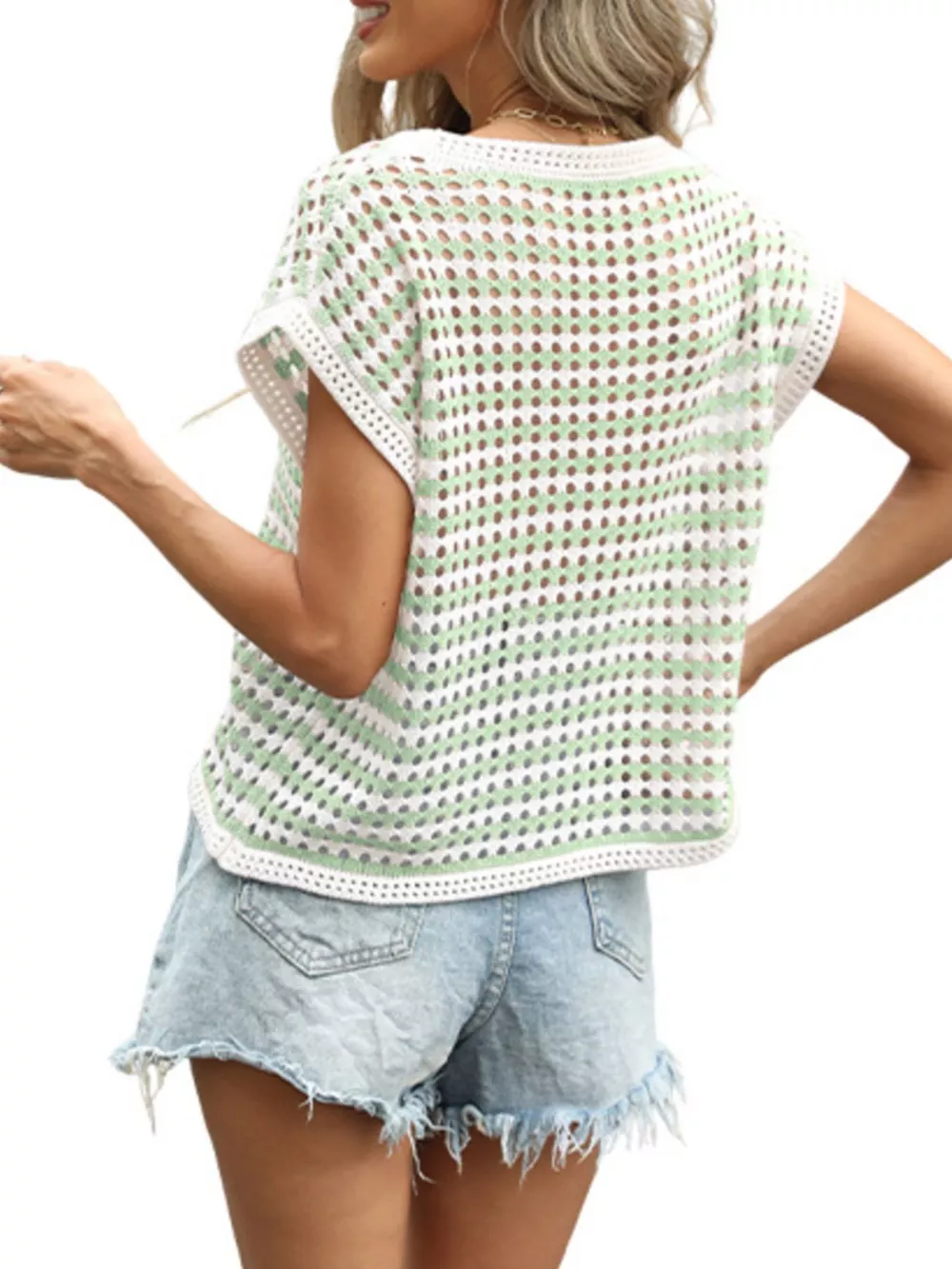 Striped Hollow Out Knit Top, image 9
