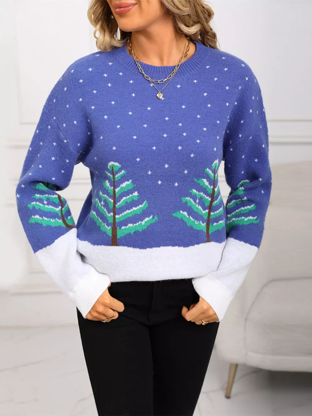 Tree Pattern Round Neck Sweater, image 3