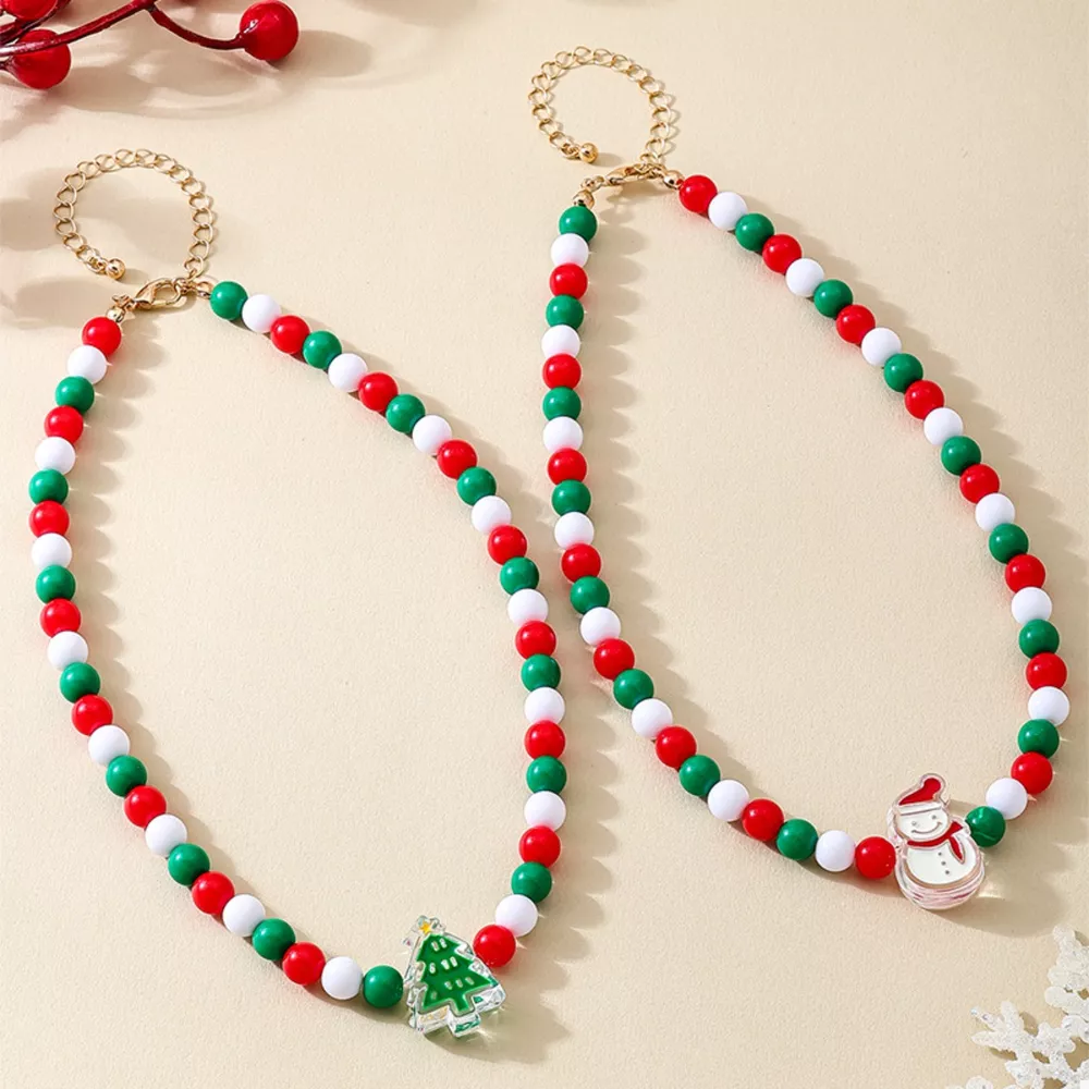 2 Piece Christmas Beaded Necklace with Holiday Charms, image 2