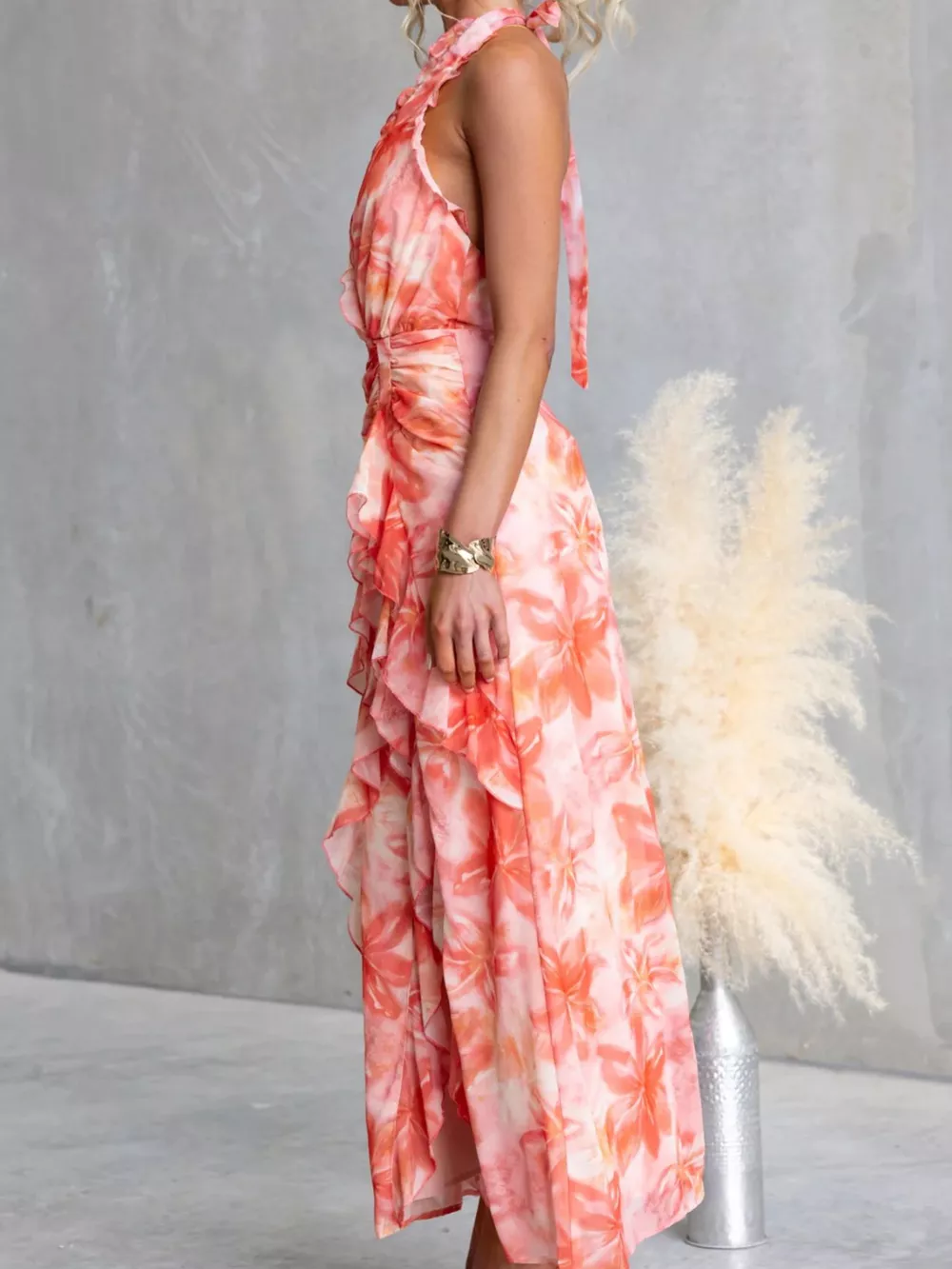 Floral Print Ruffle Halter Neck Maxi Dress, image 11