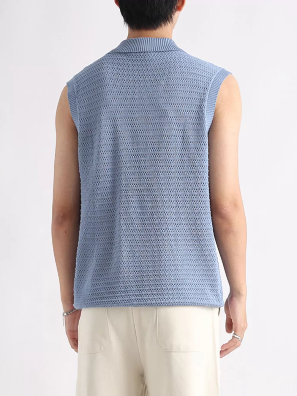 Men's Plus Size Breathable Knit Polo Collar Tank, image 3