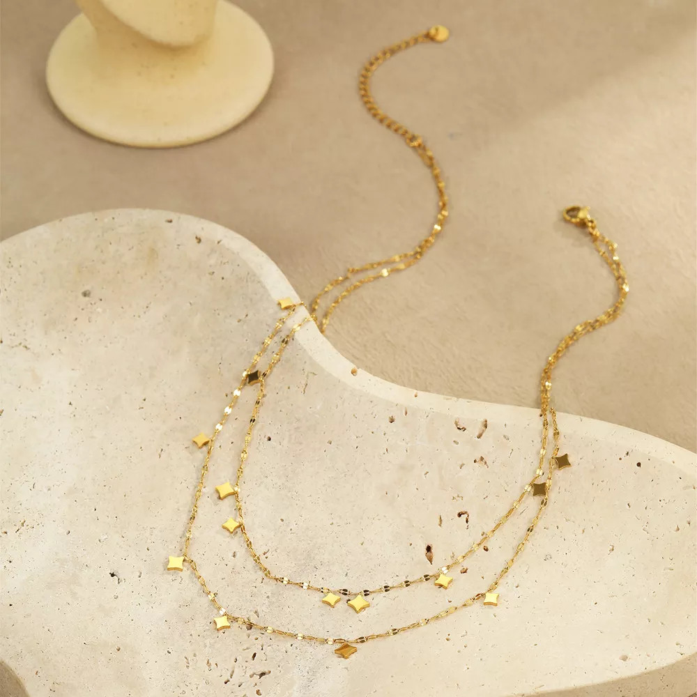18K Gold-Plated Layered Star Charm Necklace, image 3