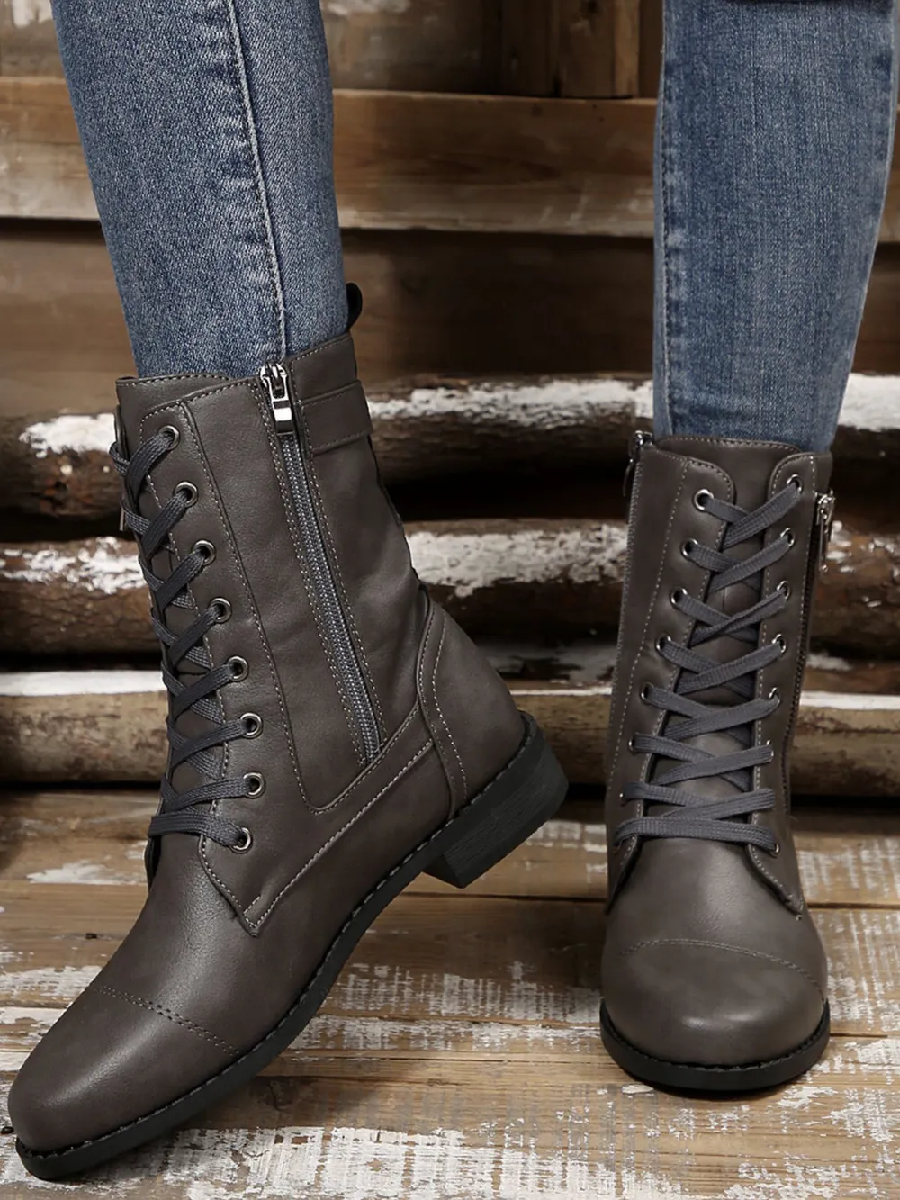 Lace Up Round Toe Boots, image 10