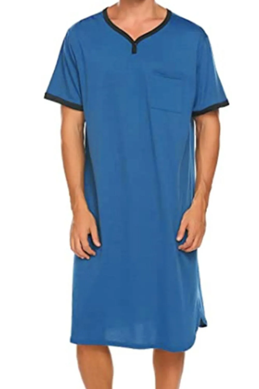 Men's Plus Size Contrast Trim Short Sleeve Lounge Tee Dress, image 2