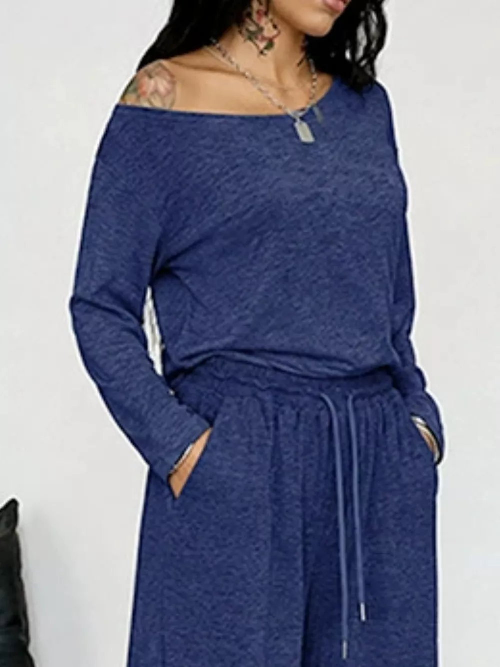 Full Size Comfortable Loose Fit One-Shoulder T-Shirt and Pants Set Plus Size, image 11