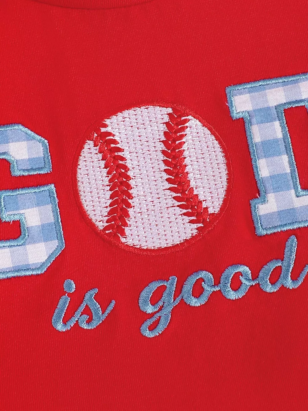Children's Baseball Embroidered T-shirt and Gingham Shorts Set, image 3