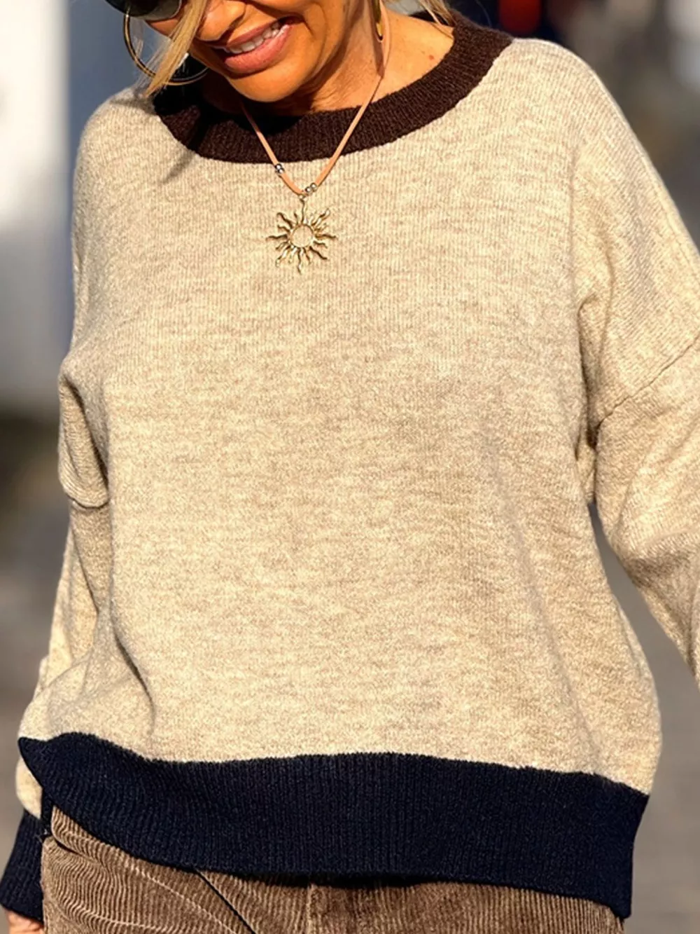 Contrast Trim Crew Neck Sweater, image 3