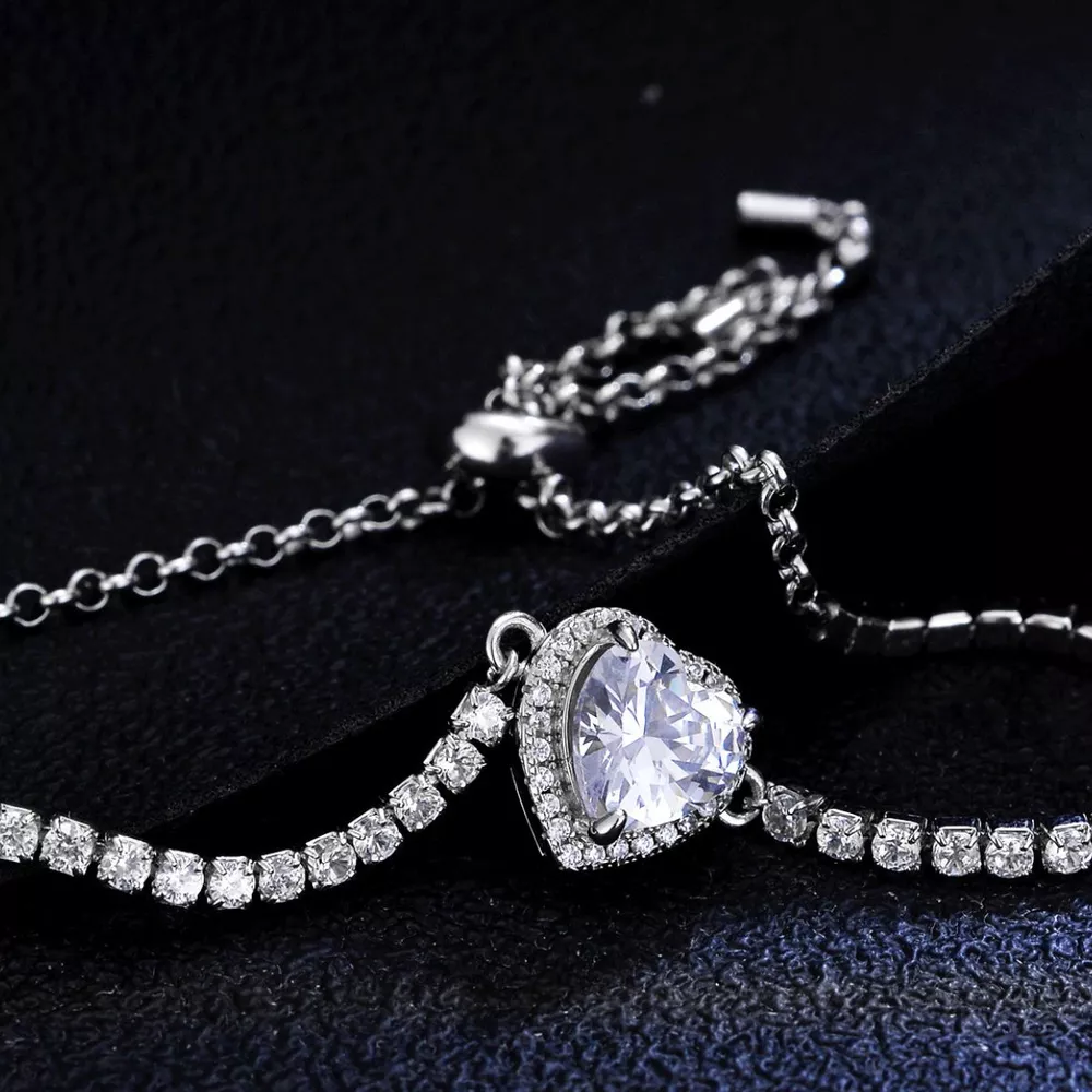 2 Carat 925 Sterling Silver Moissanite Chain Heart Bracelet, image 2