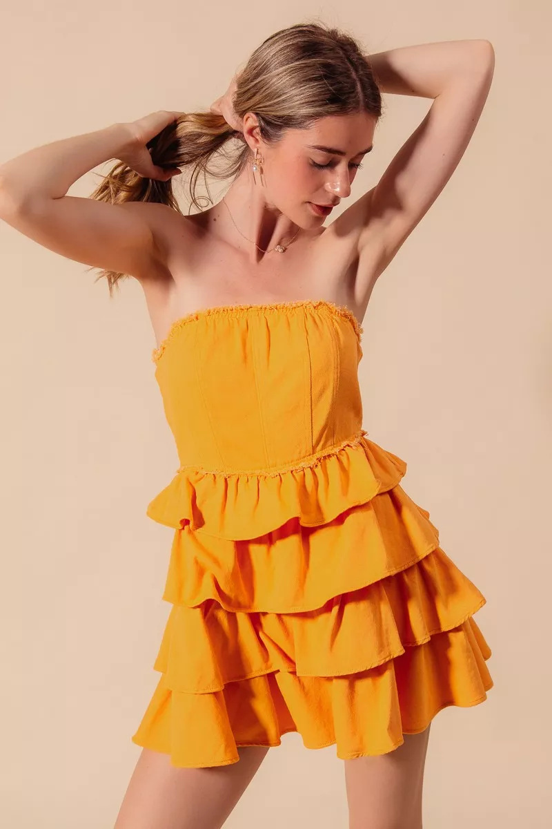 Strapless Ruffle Layered Game Day Cheer Up Dress, image 2