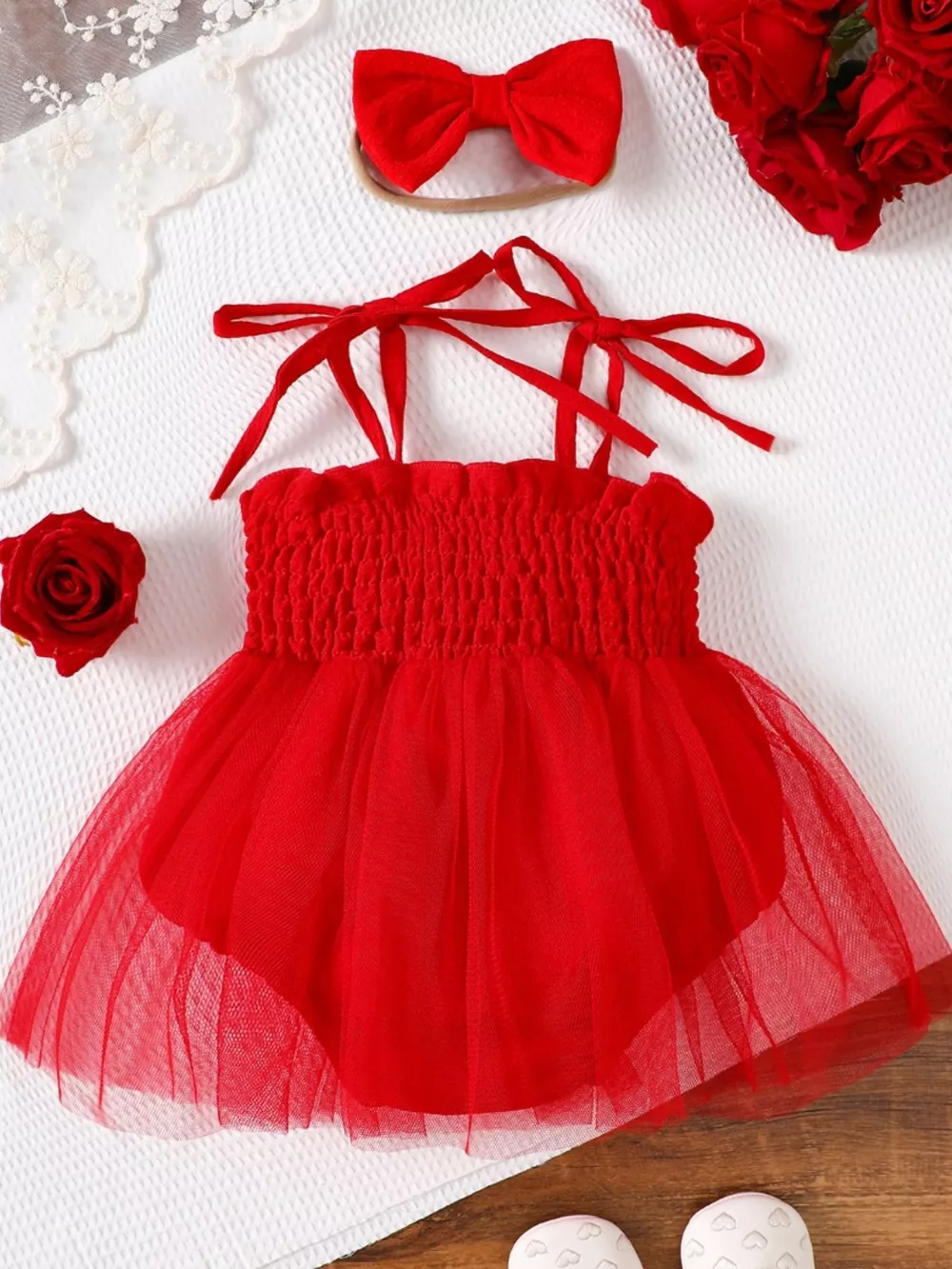 Children's Smocked Tie Shoulder Bodysuit Dress with Headband, image 10