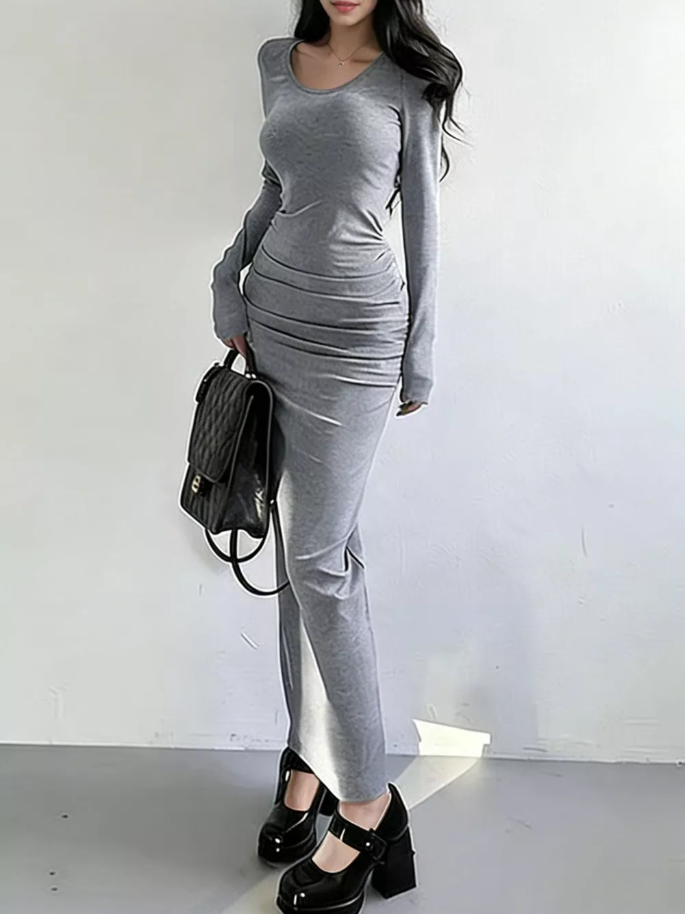 Slit Long Sleeve Bodycon Maxi Dress, image 8