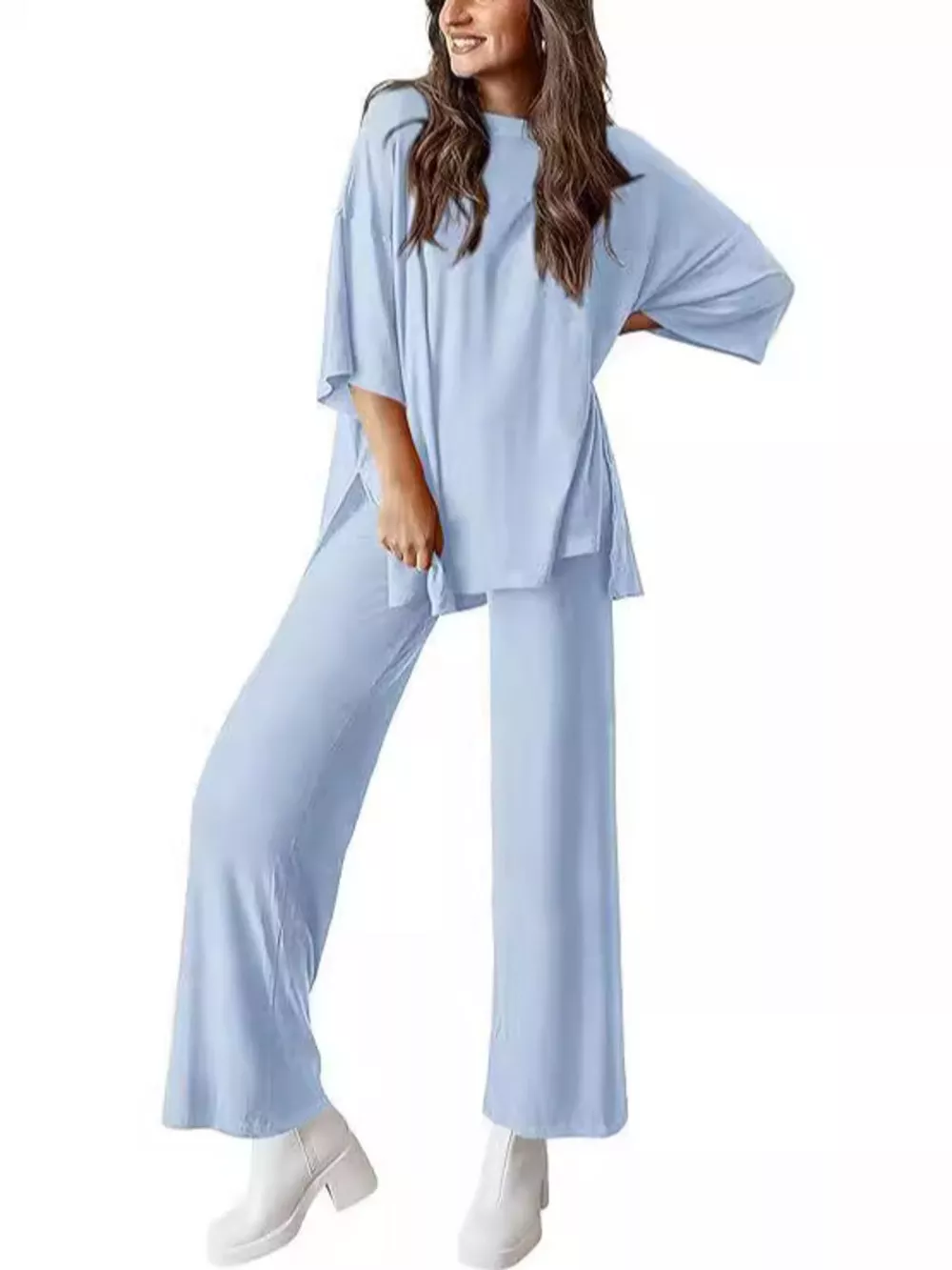 Relaxed Fit Round Neck Top and Pants Two-Piece Set, image 12