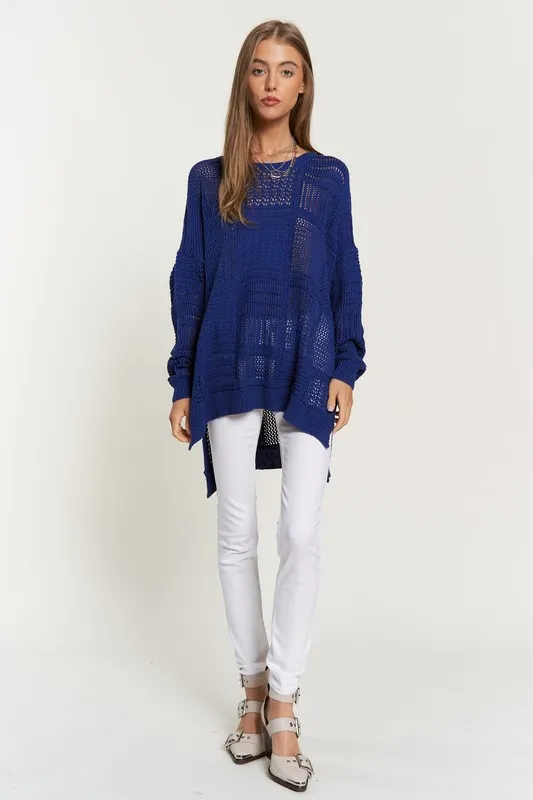 Openwork Side Slit Drop Shoulder Knit Cover Up, image 4
