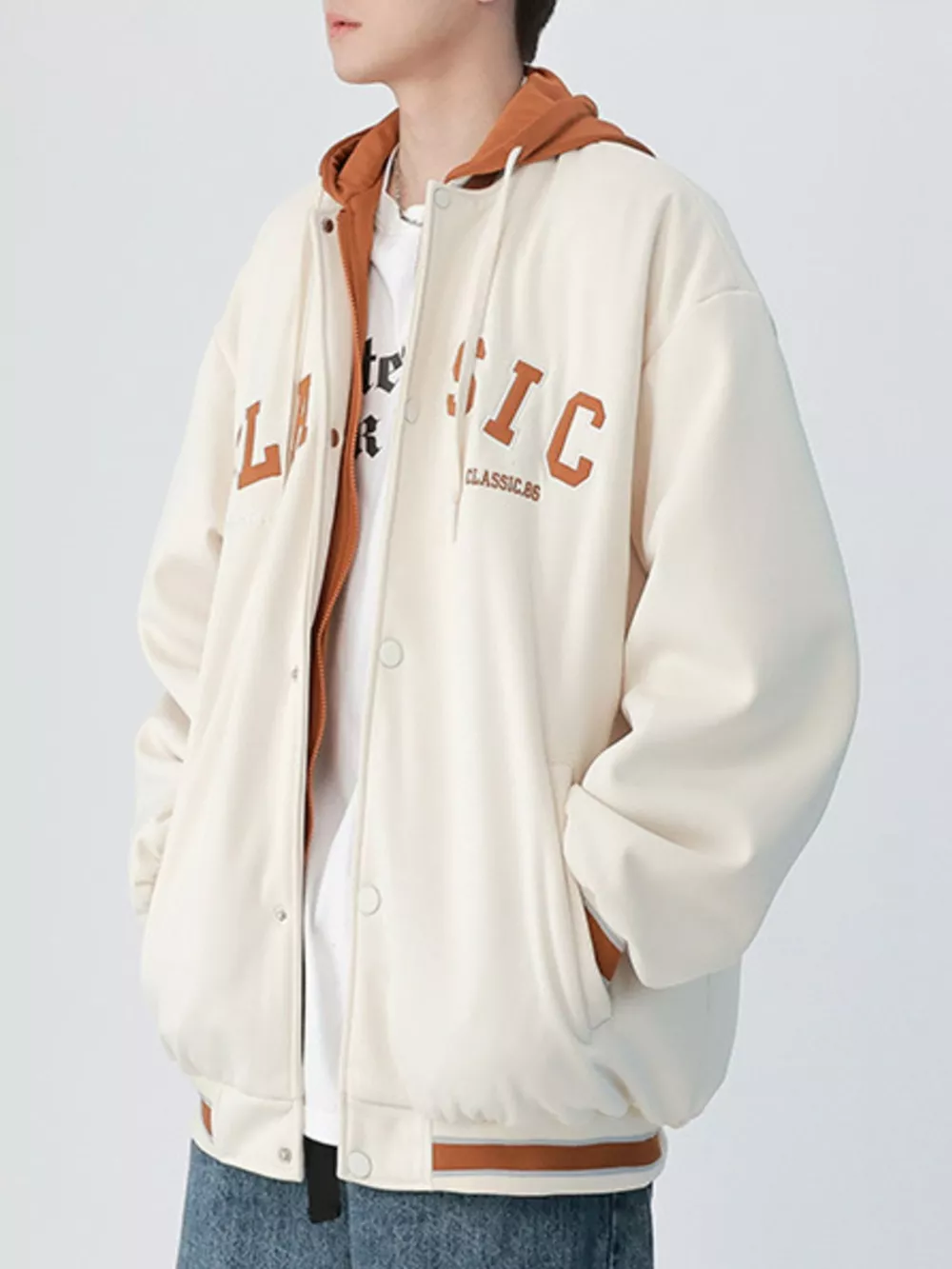 Men's Plus Size Snap Down Long Sleeve Drawstring Hooded Jacket, image 8