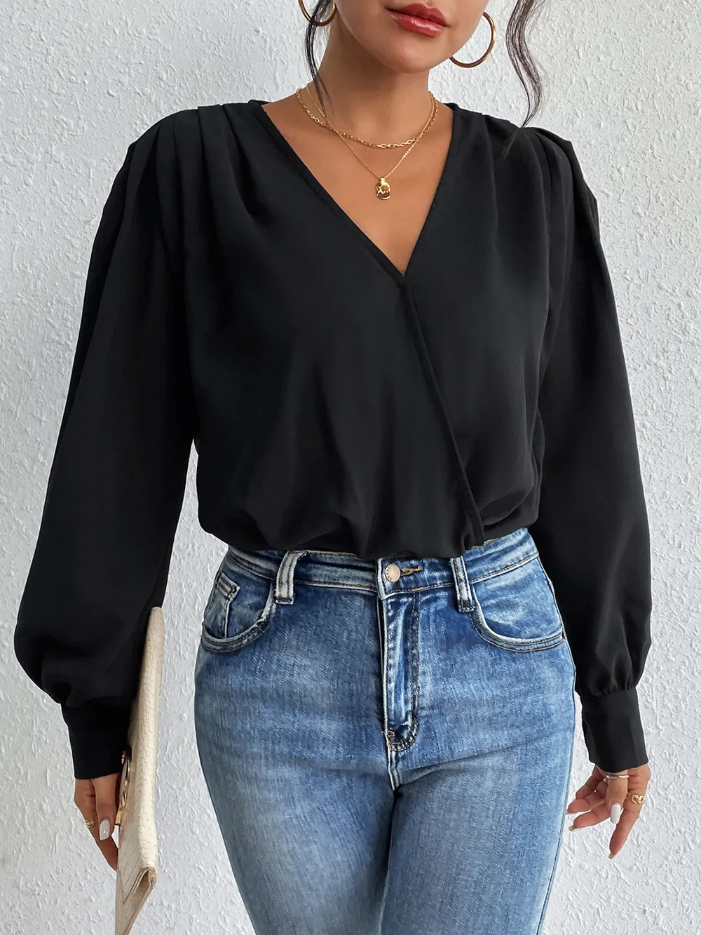 Surplice Ruched Long Sleeve Bodysuit, image 5
