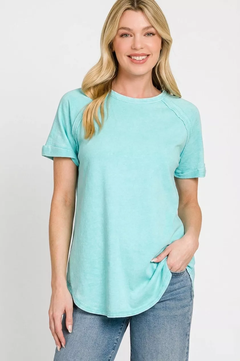 French Terry Washed Curved Hem Top