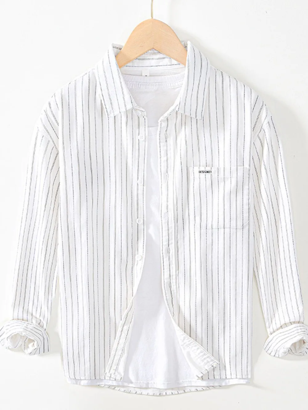 Men's Plus Size Striped Button Up Long Sleeve Shirt, image 4
