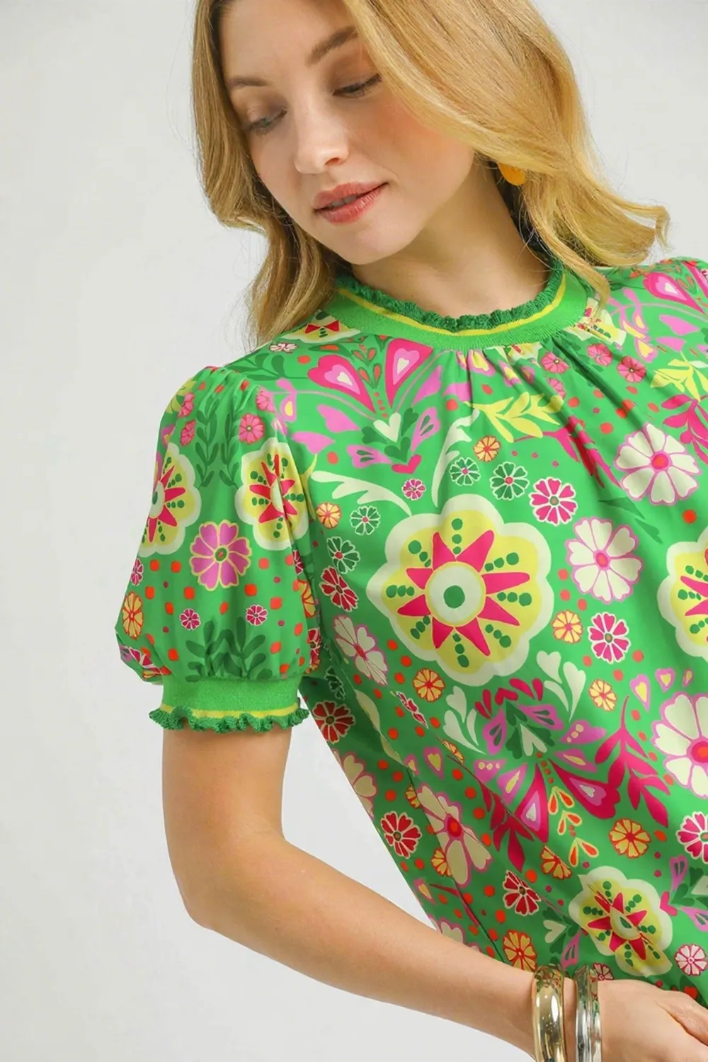 Retro Floral Puff Sleeve Top, image 5