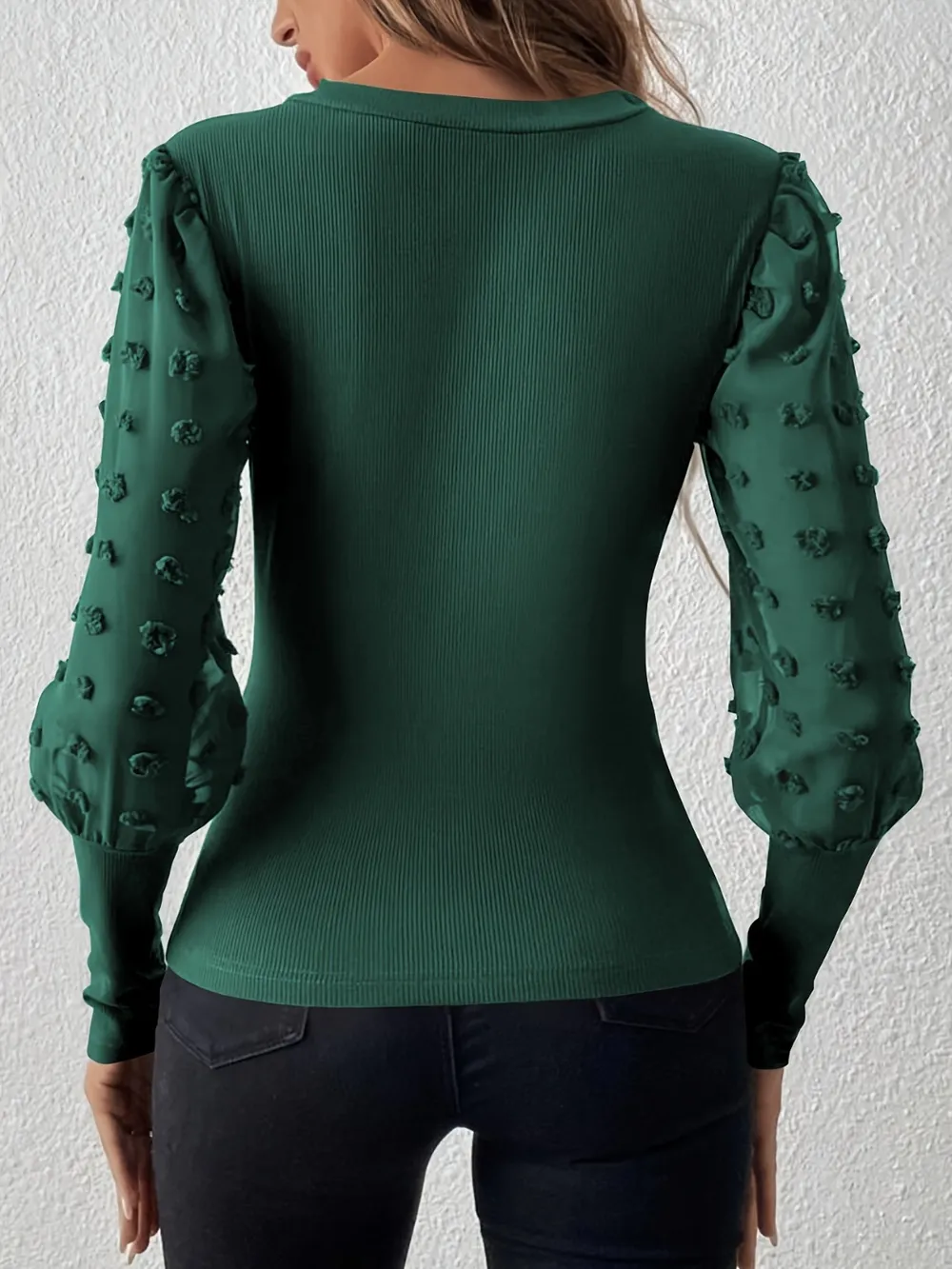 Swiss Dot V-Neck Long Sleeve Top, image 9