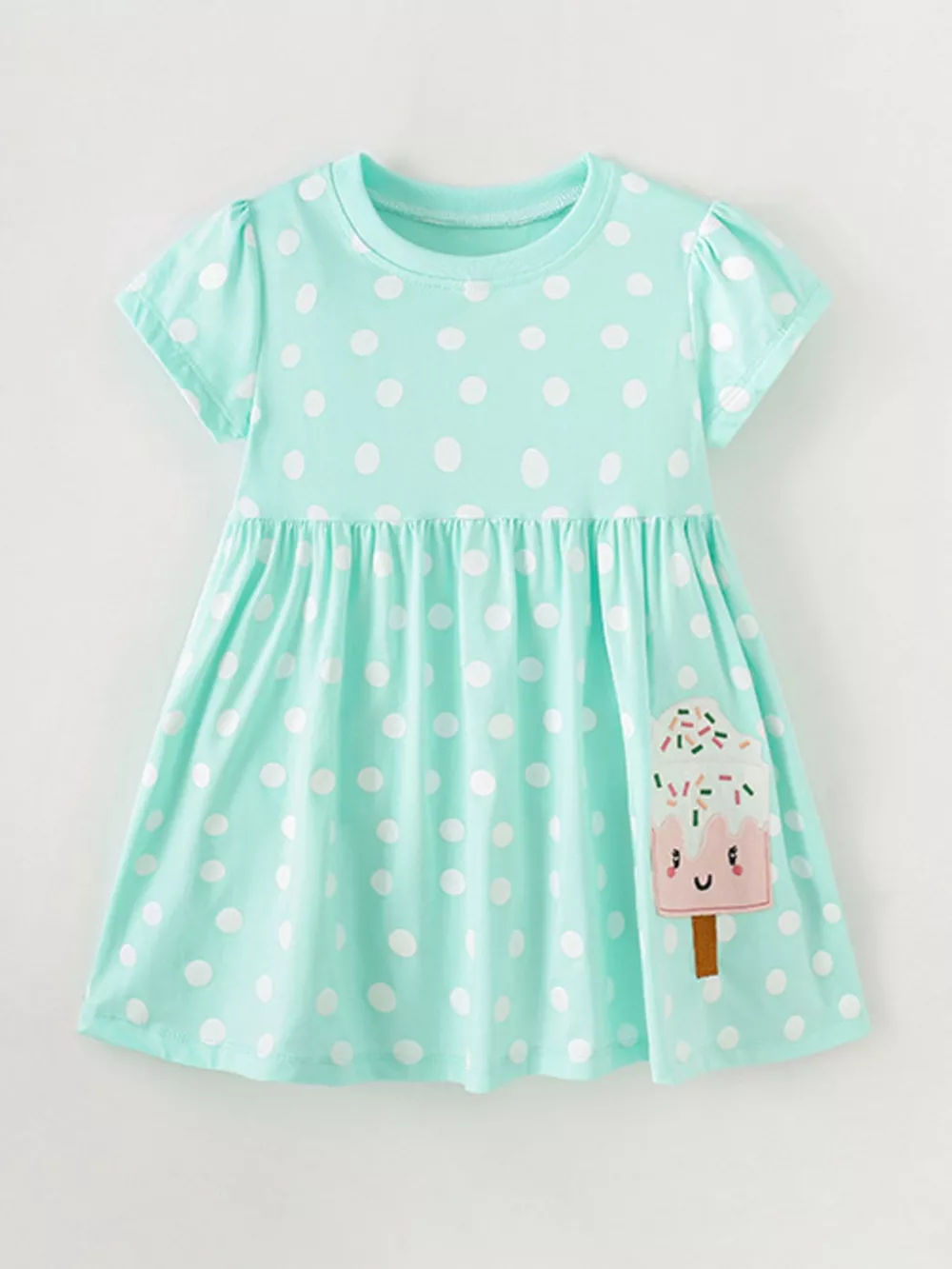 Children's Cute Ice Cream Applique Polka Dot Dress, image 2