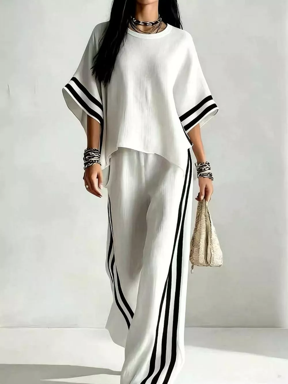 Full Size Striped 3/4 Sleeve Top and Pants Set Plus Size, image 18