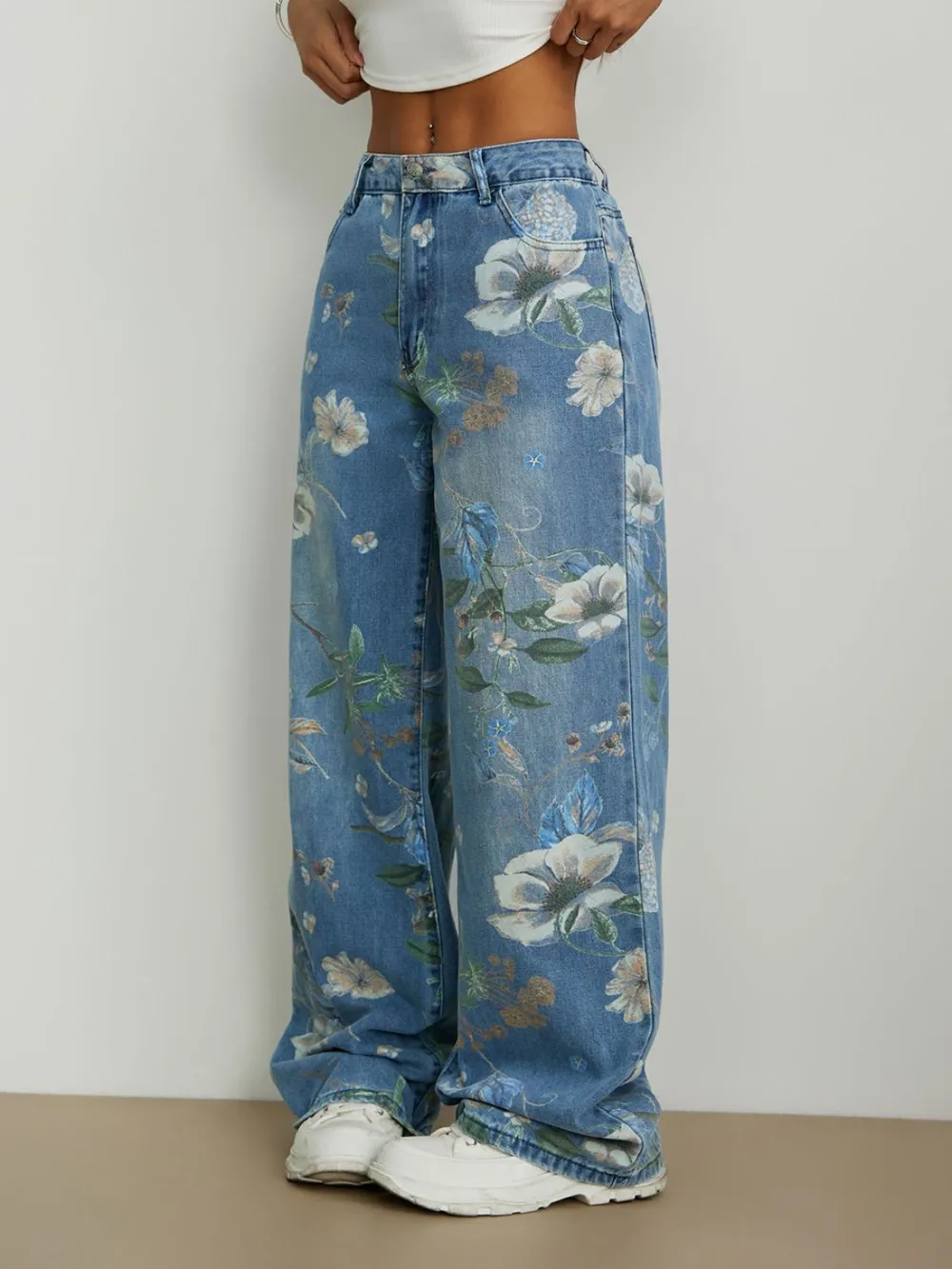 Printed Wide Leg Jeans, image 3
