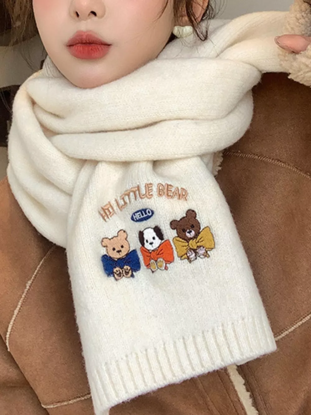 Embroidered Cartoon Warm Scarf, image 3